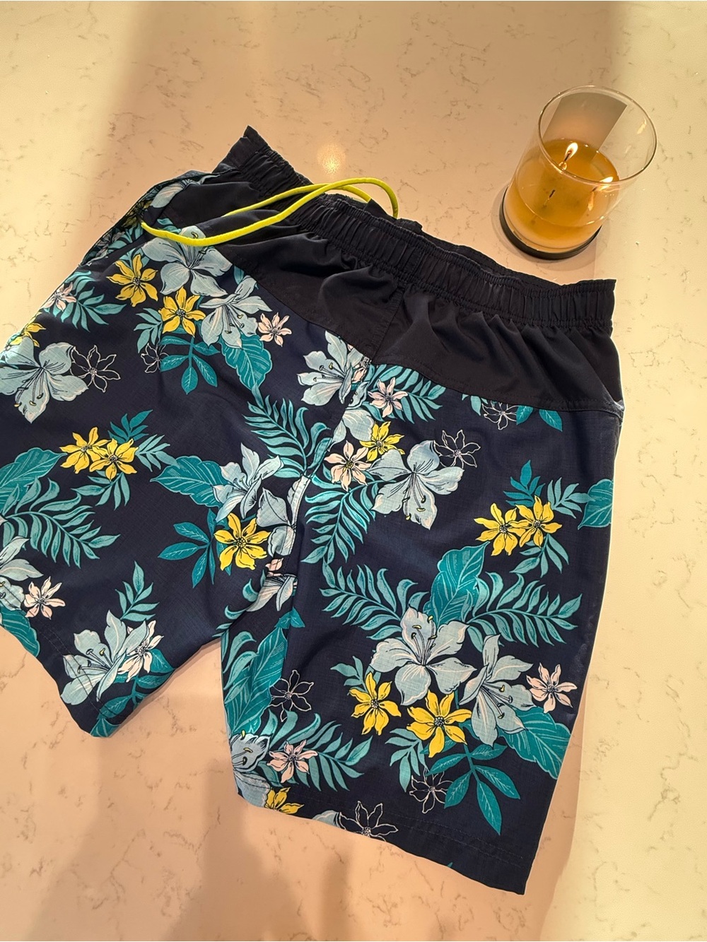 Speedo Navy Floral Swim Hybrids with Teal & Yellow